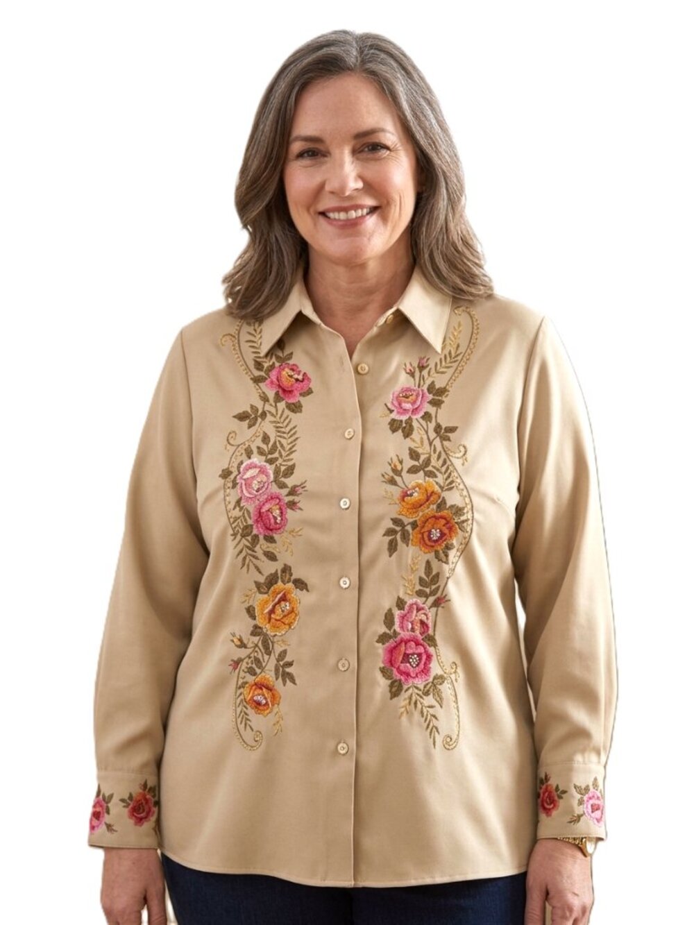 VICTOR COSTA Occasion Embroidery Blouse. Plus Size: 1X